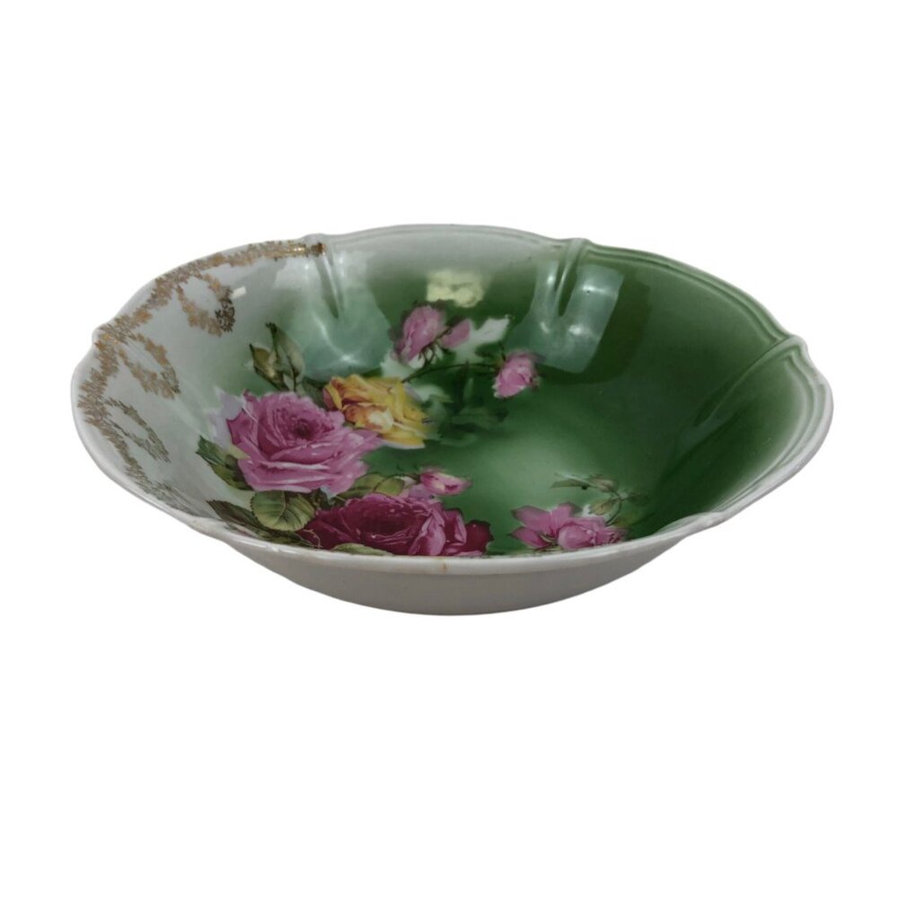 Antique Weimar Germany Porcelain Bowl With Floral Pattern & Gold Accents - Picture 7 of 10